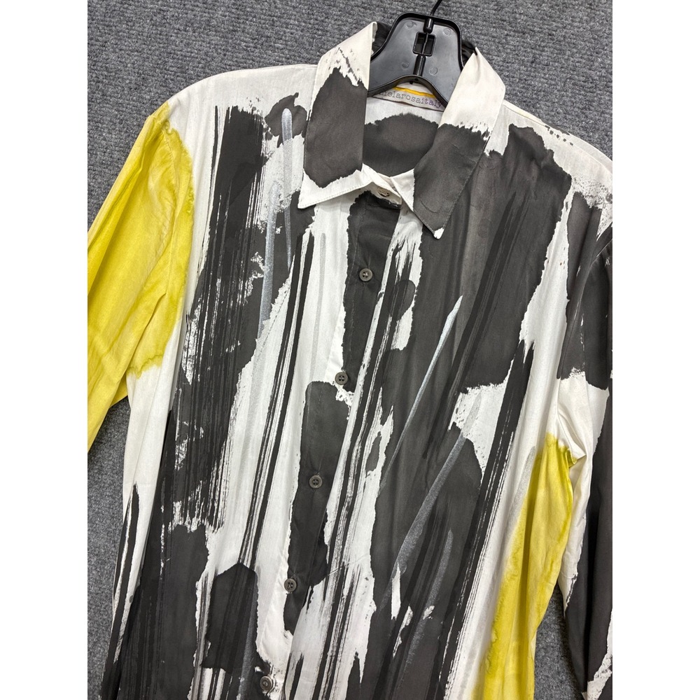 Melarosa Italy Abstract Ramie Cotton Button Down Shirt Yellow Gray Small